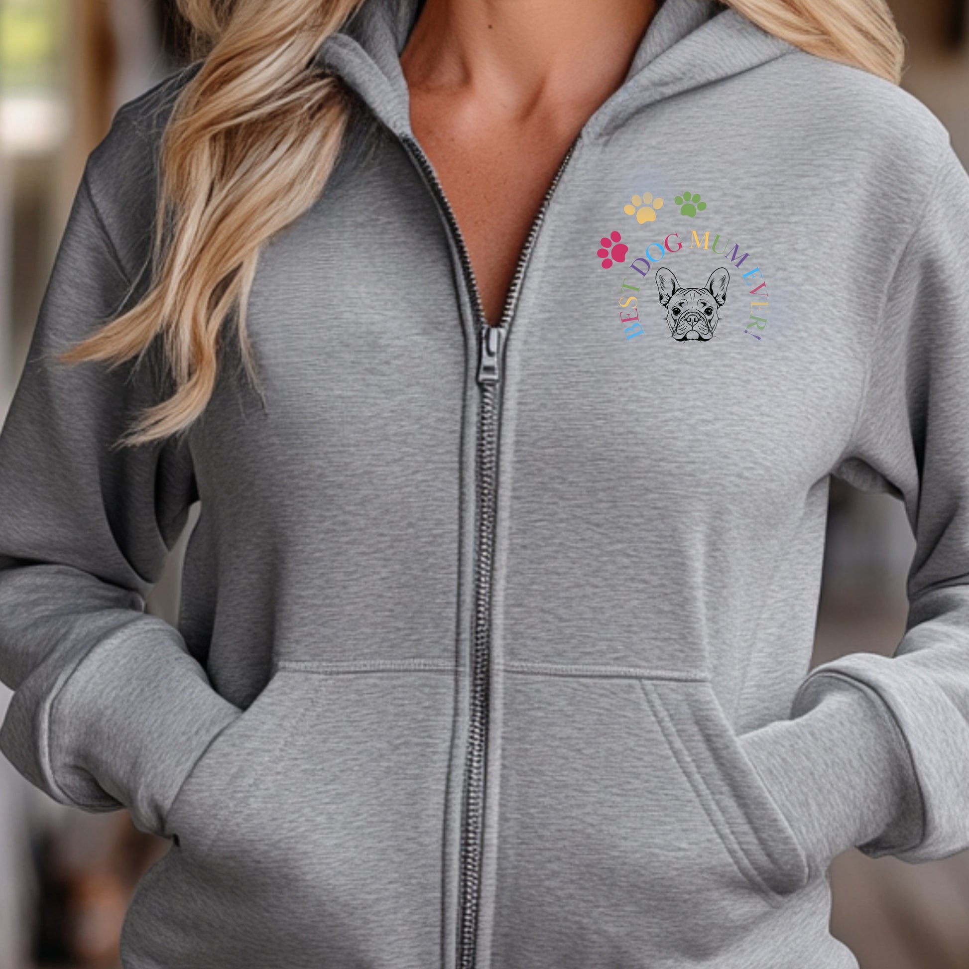 Classic Zip Hoodie | Embroidery| Best Dog Mum Ever! context sport grey