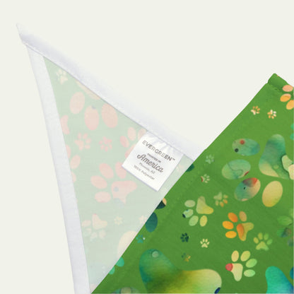 Colorful Paw Prints on Vibrant Green, Pet Bandana for Dogs - Perfect for March Outings detail