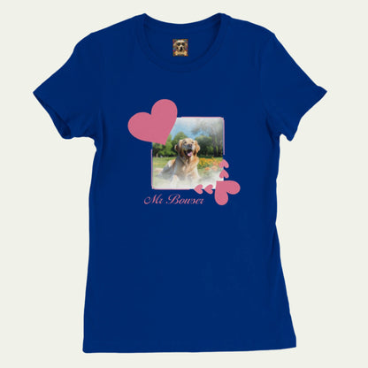 Crewneck Cotton T-shirt, Personalizable T-Shirt with Pink Heart Frame  to customize with a  Pet Photo - Royal Blue t-shirt