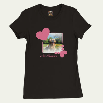 Crewneck Cotton T-shirt, Personalizable T-Shirt with Pink Heart Frame  to customize with a  Pet Photo - black t-shirt