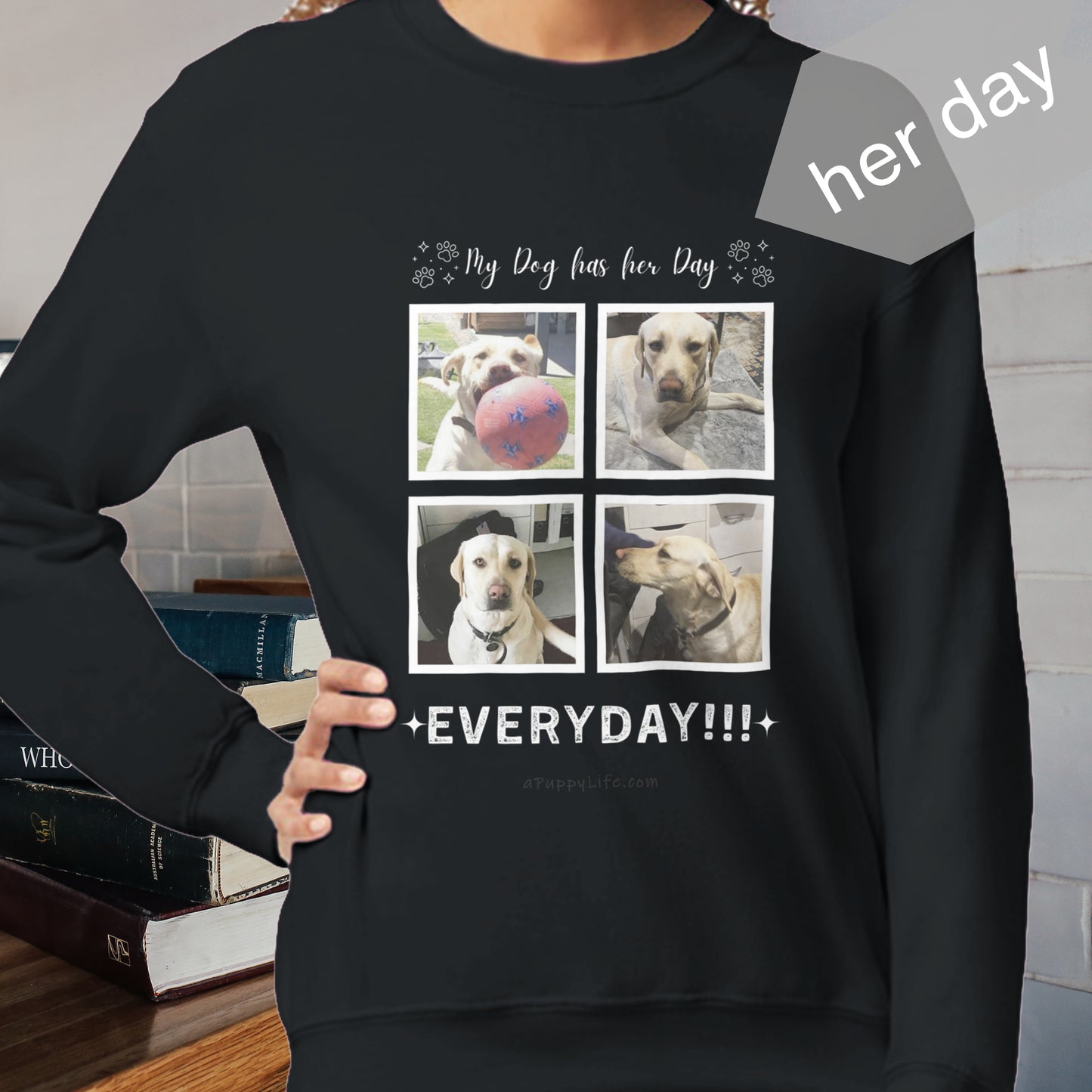 Custom Dog Photos on Crewneck Sweatshirt, Funny Sweatshirt for Dog Owners her day black
