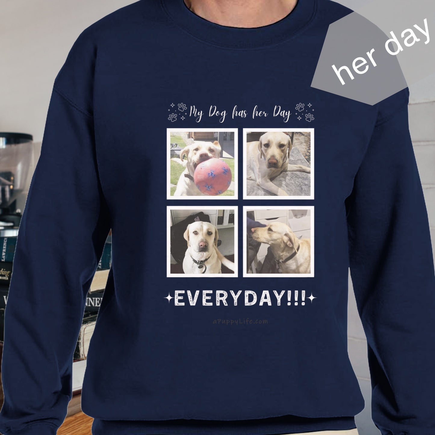 Custom Dog Photos on Crewneck Sweatshirt, Funny Sweatshirt for Dog Owners her day navy