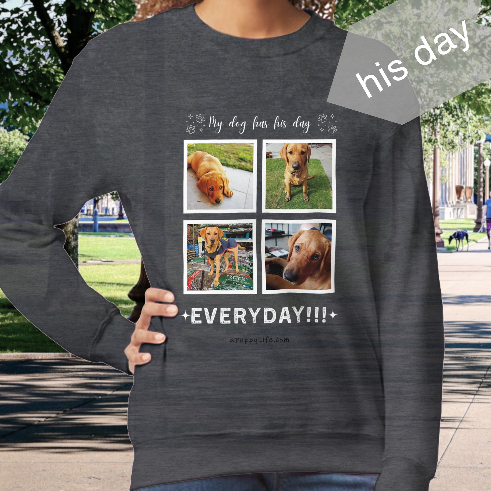 Custom Dog Photos on Crewneck Sweatshirt, Funny Sweatshirt for Dog Owners his day Dark Heather Grey