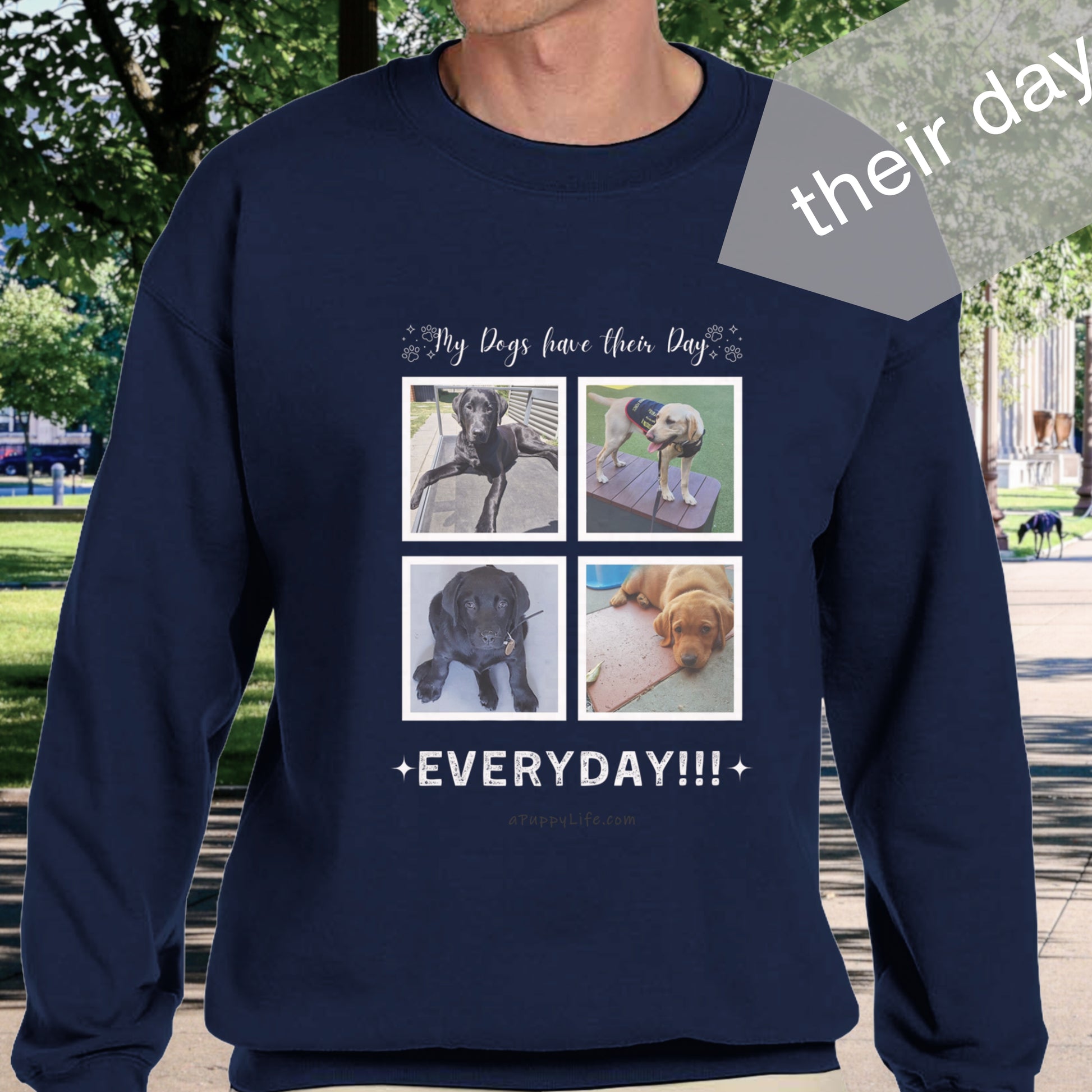 Custom Dog Photos on Crewneck Sweatshirt, Funny Sweatshirt for Dog Owners their day navy
