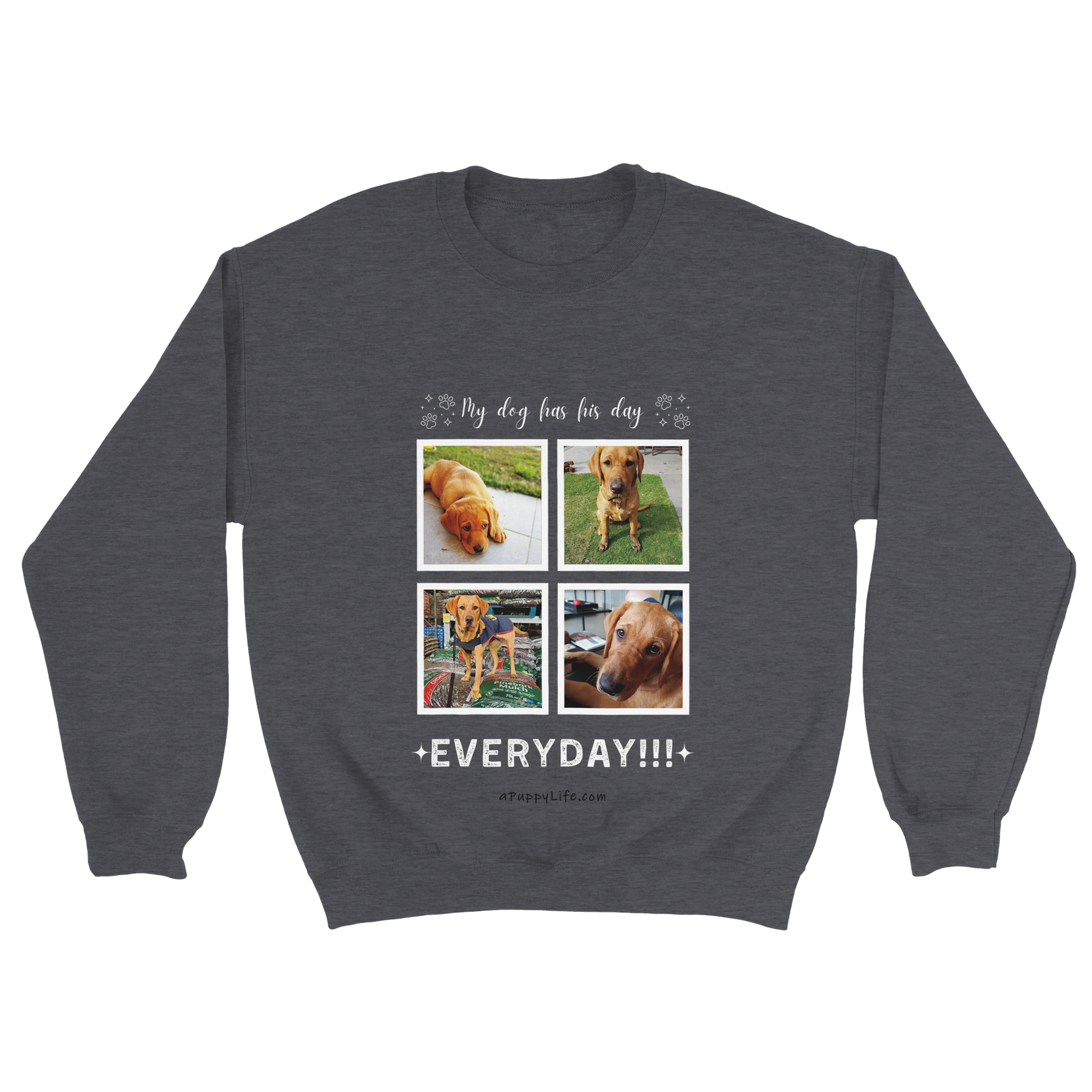 Custom Dog Photos on Crewneck Sweatshirt, Funny Sweatshirt for Dog Owners his day Dark Heather Grey