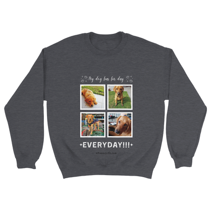 Custom Dog Photos on Crewneck Sweatshirt, Funny Sweatshirt for Dog Owners his day Dark Heather Grey