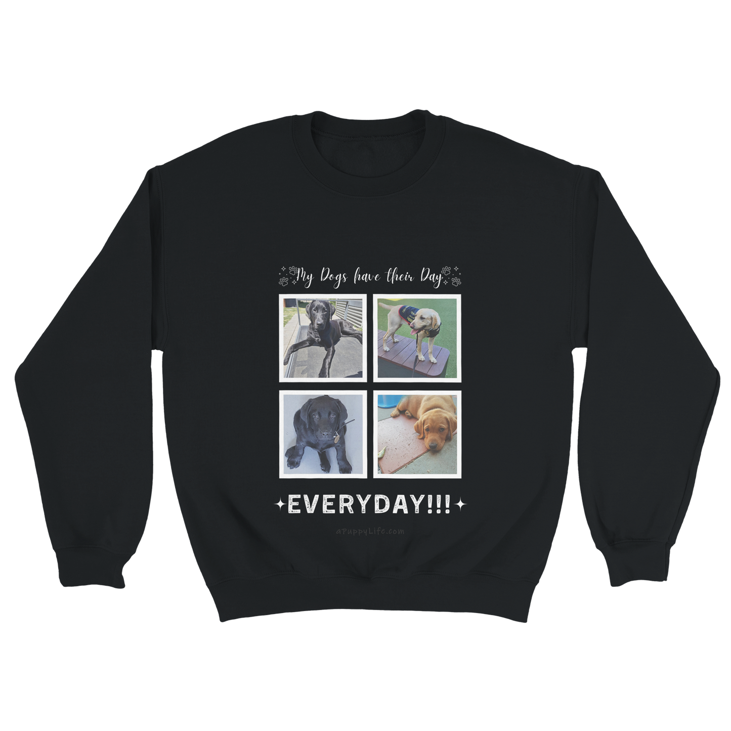Custom Dog Photos on Crewneck Sweatshirt, Funny Sweatshirt for Dog Owners their day Black