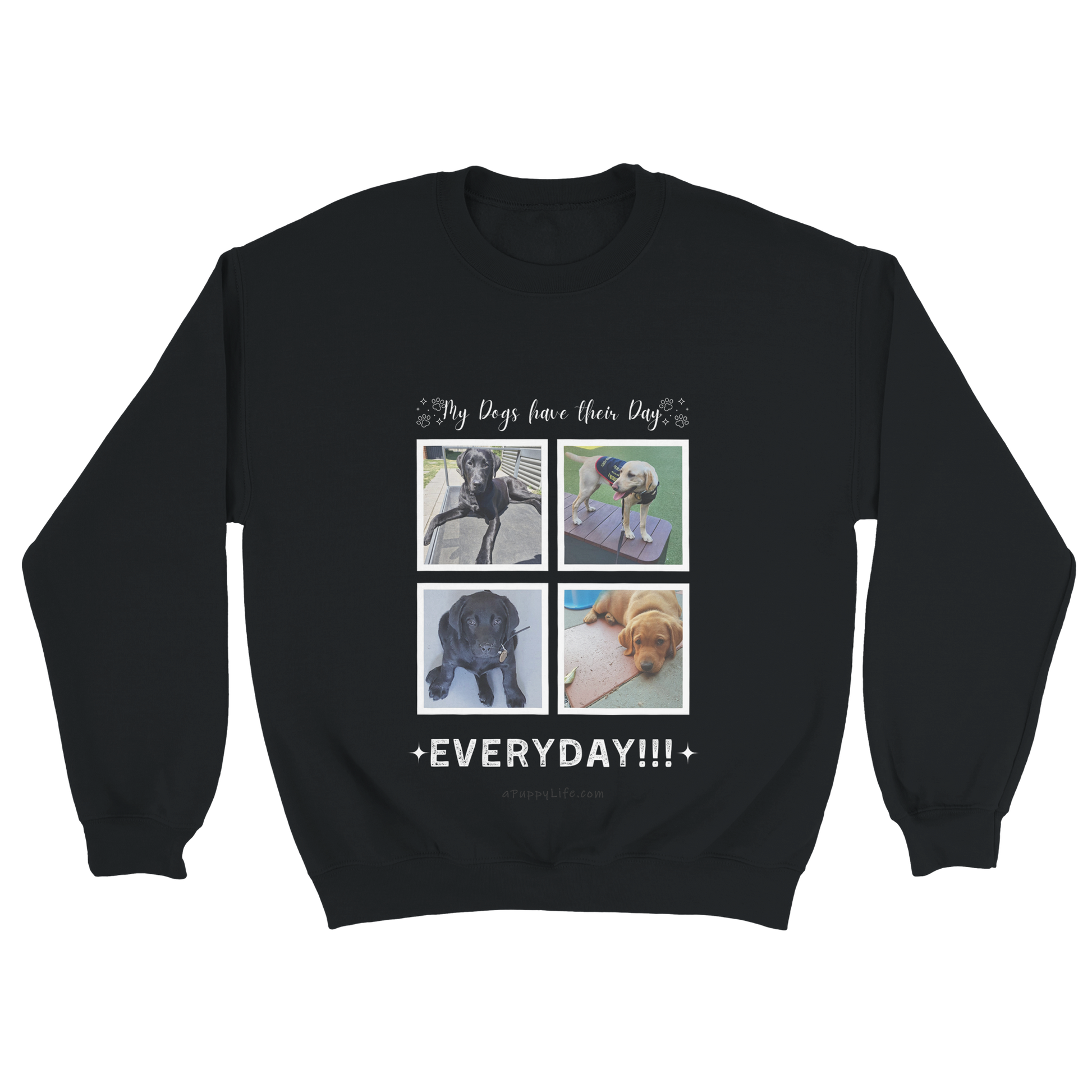 Custom Dog Photos on Crewneck Sweatshirt, Funny Sweatshirt for Dog Owners their day Black