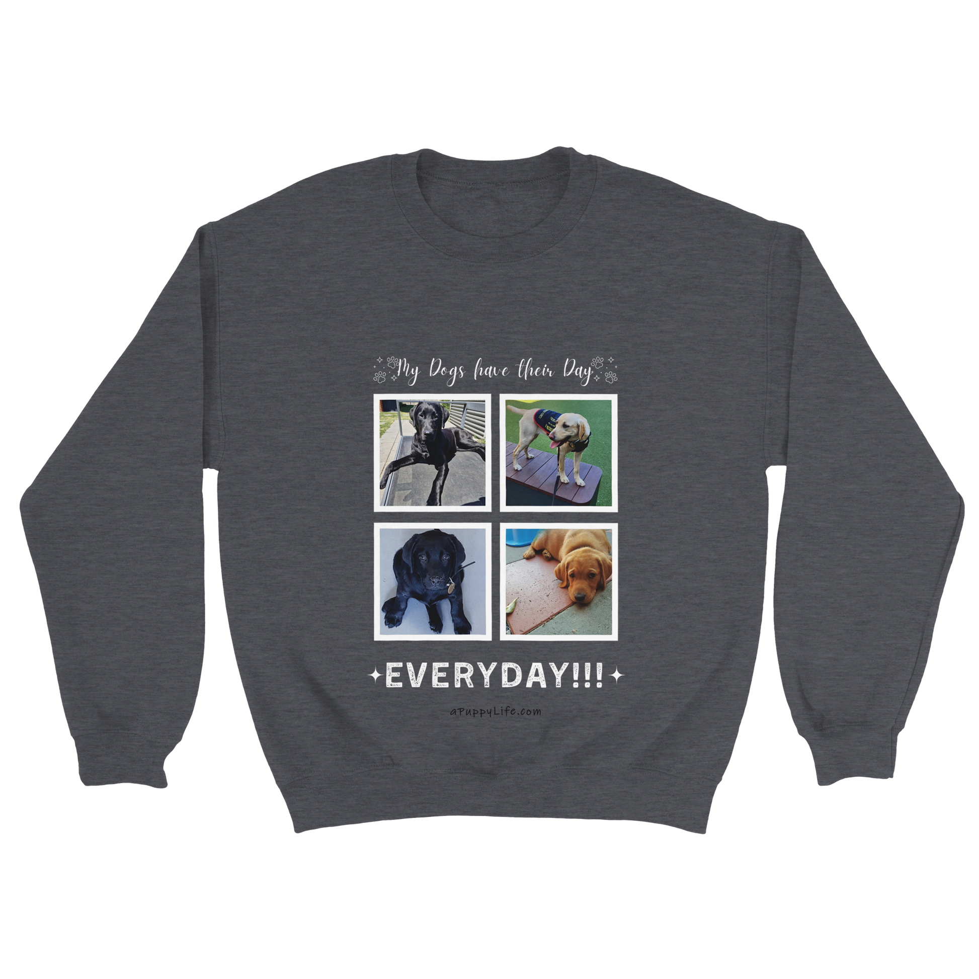 Custom Dog Photos on Crewneck Sweatshirt, Funny Sweatshirt for Dog Owners their day Dark Heather Grey