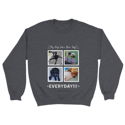 Custom Dog Photos on Crewneck Sweatshirt, Funny Sweatshirt for Dog Owners their day Dark Heather Grey