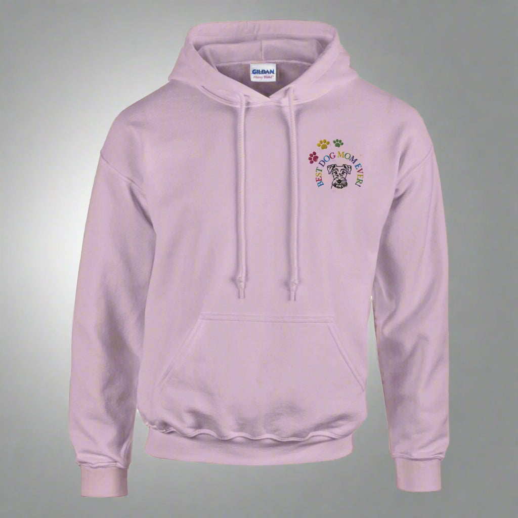 Custom Embroidered Classic Pullover Hoodie | Best Dog Mom Ever! - hood down pink