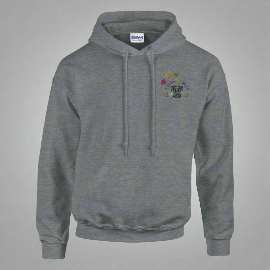 Custom Embroidered Classic Pullover Hoodie | Best Dog Mom Ever! - hood down sport grey