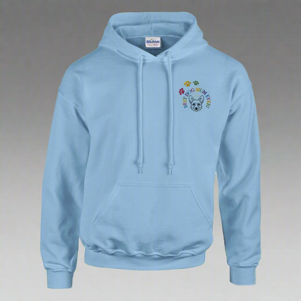 Custom Embroidered Classic Pullover Hoodie | Best Dog Mum Ever! - Mum option hood down light blue