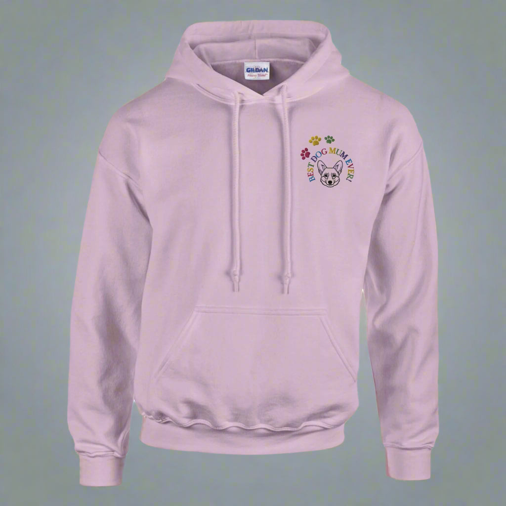 Custom Embroidered Classic Pullover Hoodie | Best Dog Mum Ever! - Mum option hood down pink