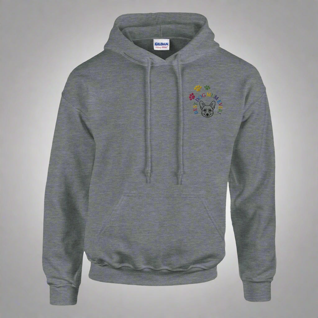 Custom Embroidered Classic Pullover Hoodie | Best Dog Mum Ever! - Mum option hood down sport grey