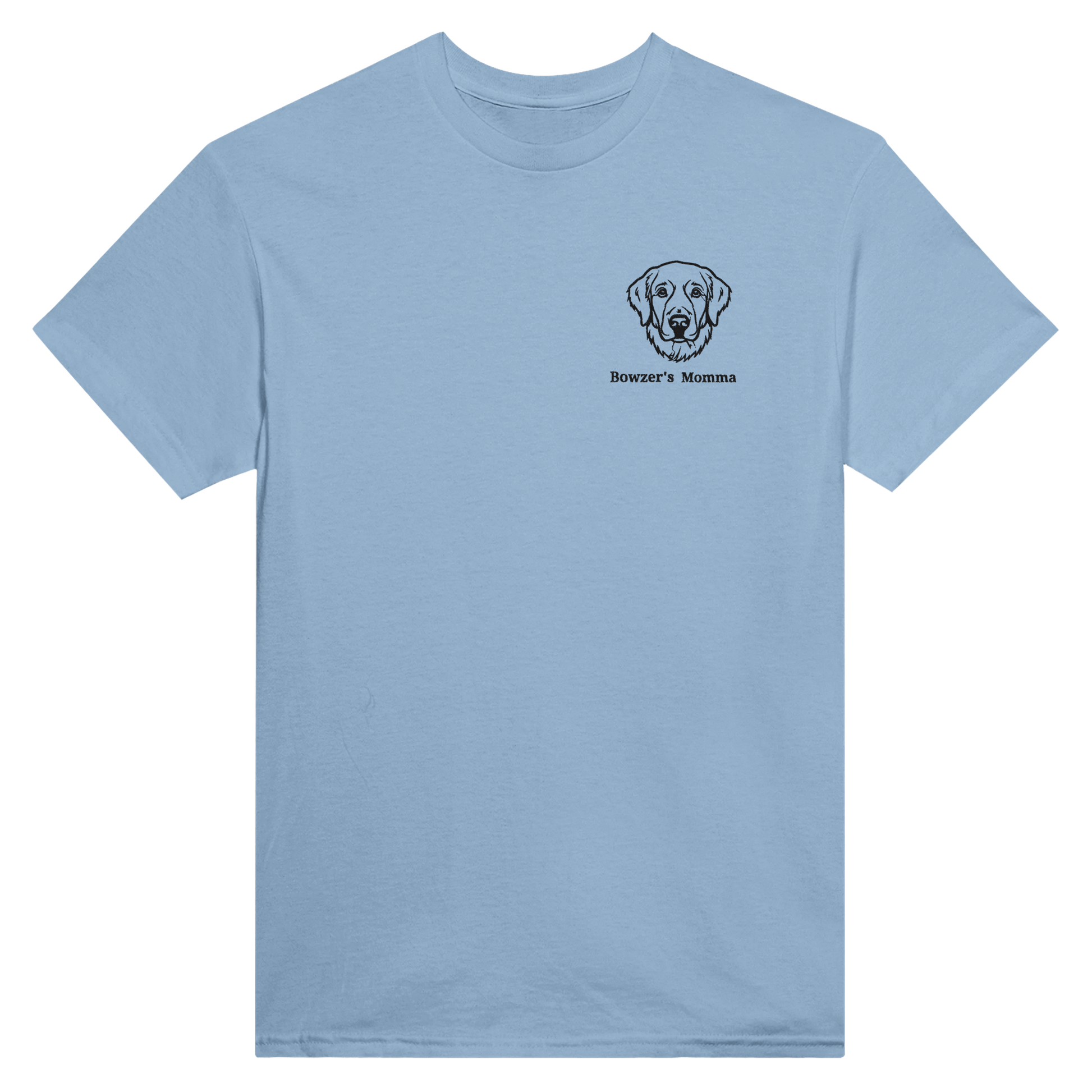 Custom Embroidered Dog Breed and Name T-shirt Light Blue