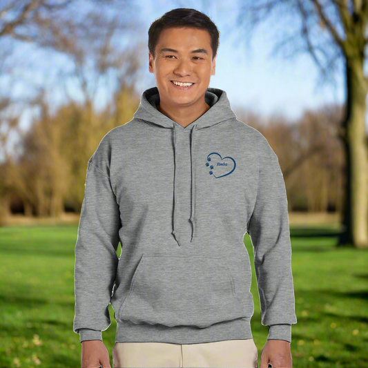 Custom Embroidery, Heart Personalized with Your Pet's Name on a Hoodie – Pullover Hoodie Sweatshirt context