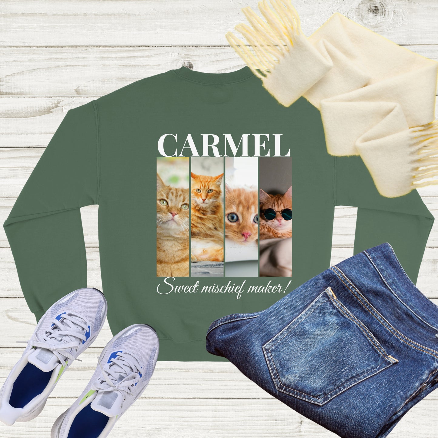 Custom Pet 4 Photo SweatShirt – Elegant Design with Personalization Options military green