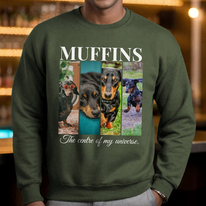 Custom Pet 4 Photo SweatShirt – Elegant Design with Personalization Options context Military Green