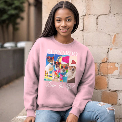 Custom Pet 4 Photo SweatShirt – Elegant Design with Personalization Options context Light pink