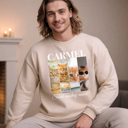 Custom Pet 4 Photo SweatShirt – Elegant Design with Personalization Options context sand beige