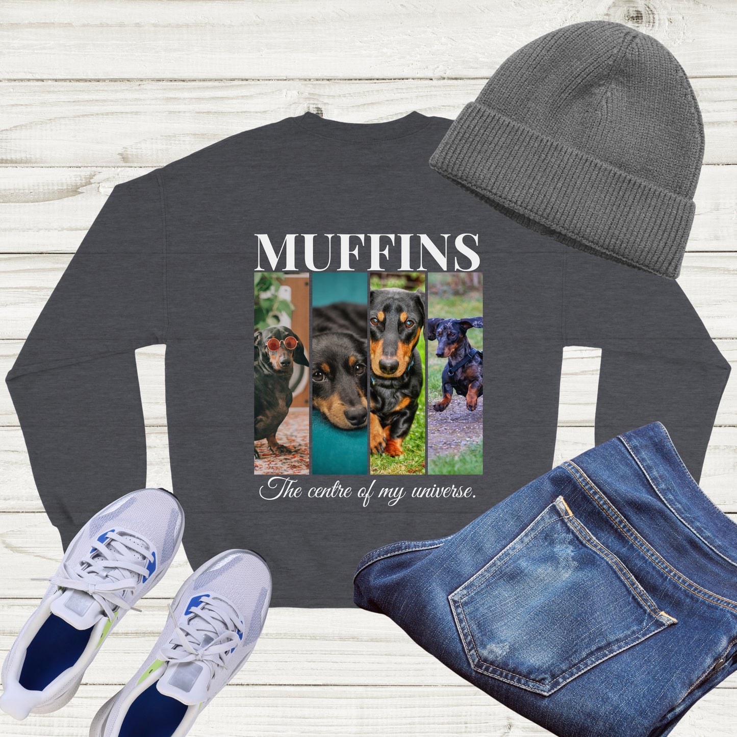Custom Pet 4 Photo SweatShirt – Elegant Design with Personalization Options dark heather