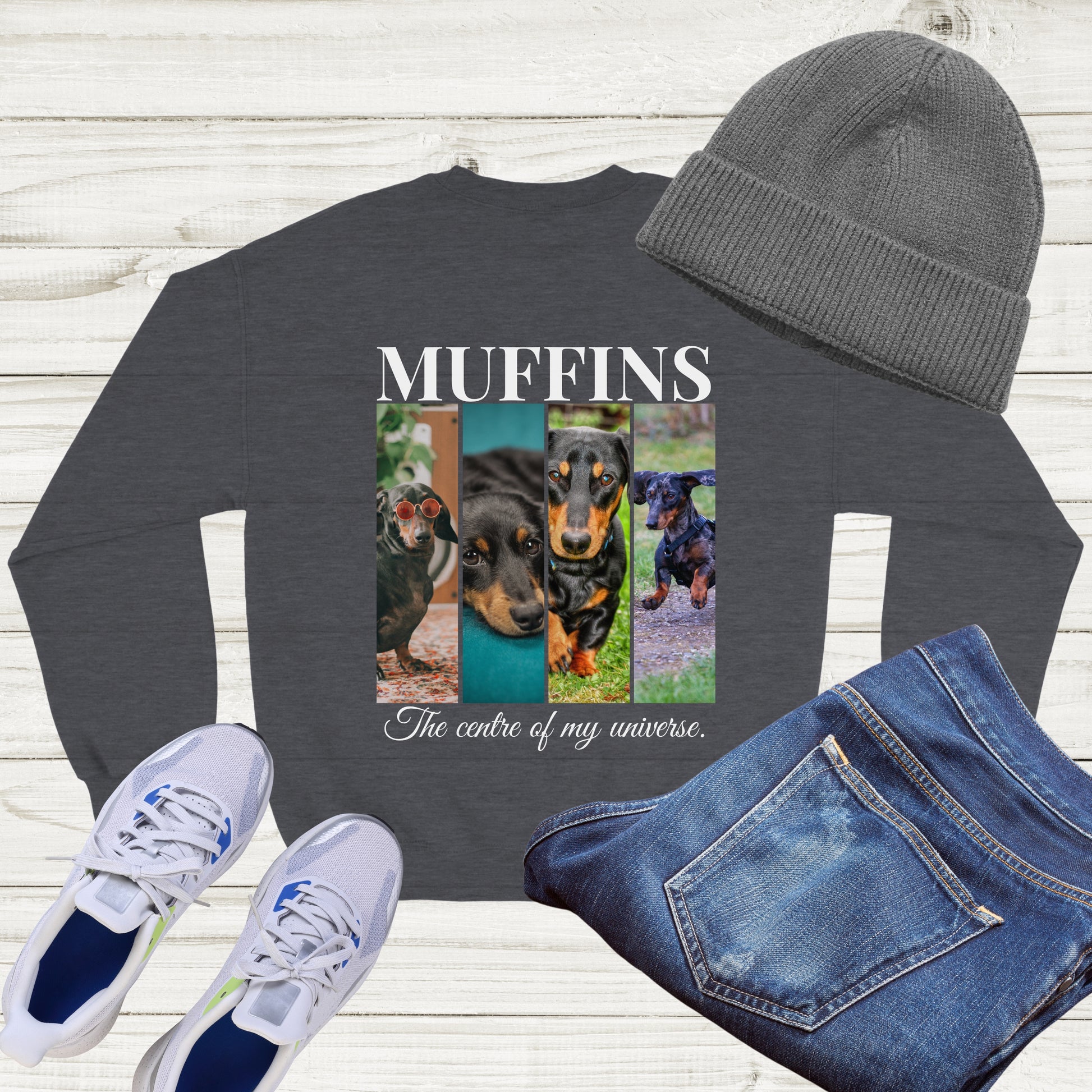 Custom Pet 4 Photo SweatShirt – Elegant Design with Personalization Options dark heather