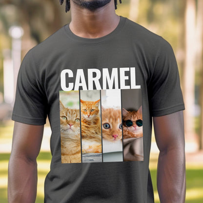 Custom Pet 4 Photo T-Shirt – Bold Design with Personalization Options_Ashphalt with cat context male