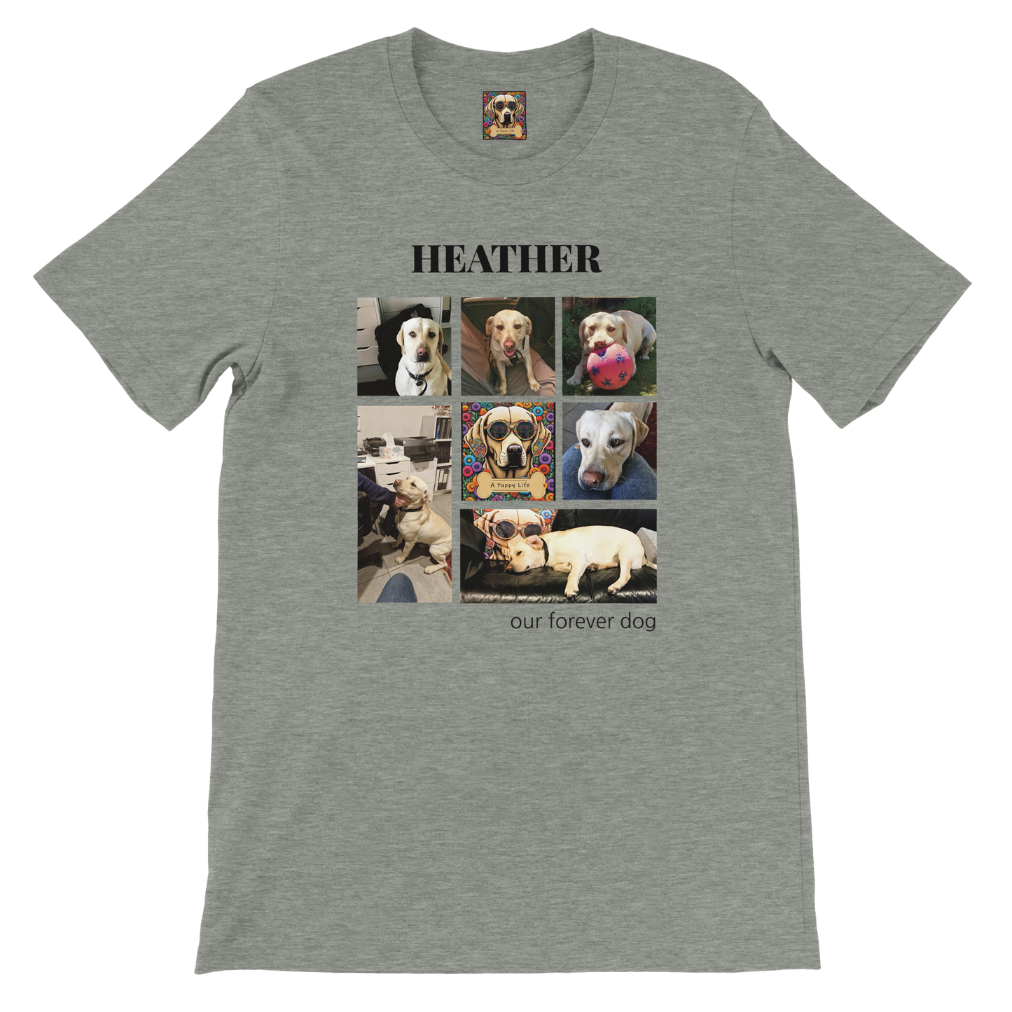 Custom Pet Photo Collage T-Shirt – Personalize with 7 Photos & Your Pet's Name Athletic Heather Grey