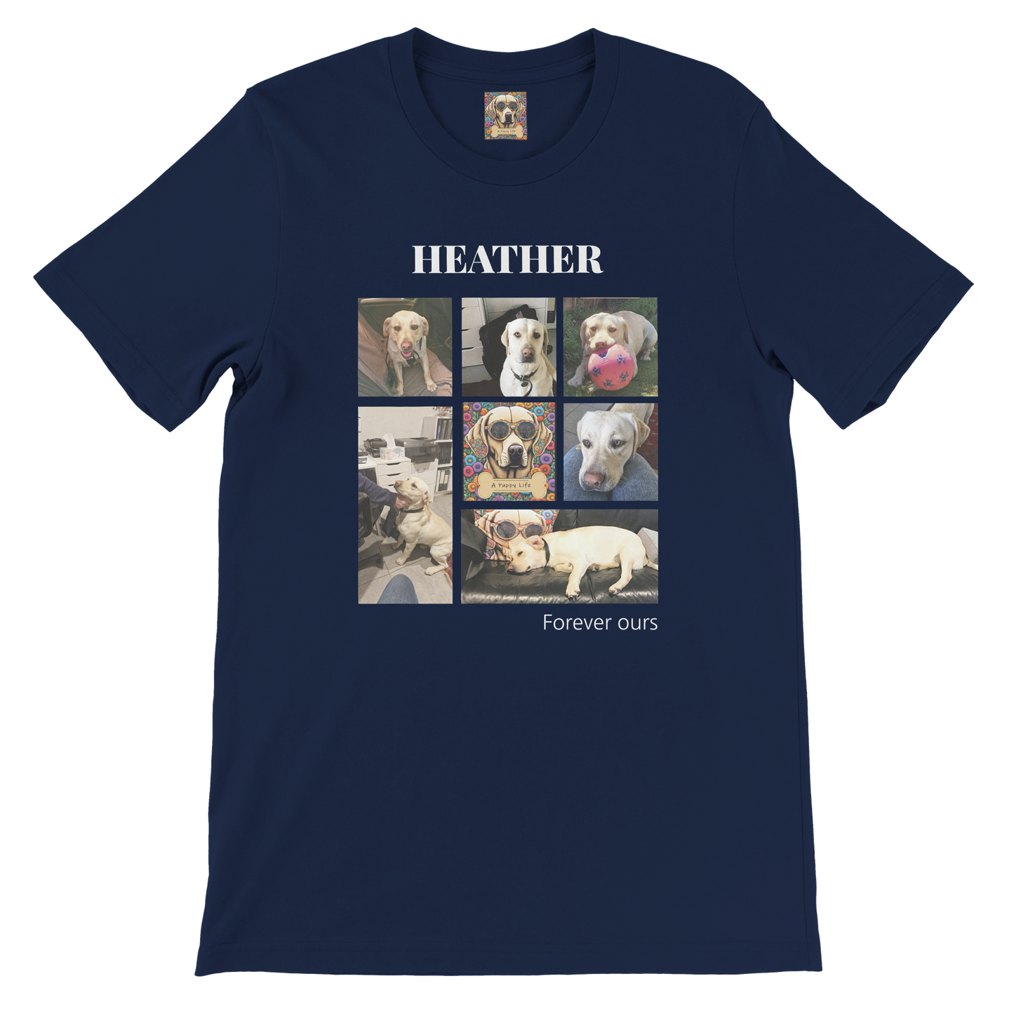 Custom Pet Photo Collage T-Shirt – Personalize with 7 Photos & Your Pet's Name Navy