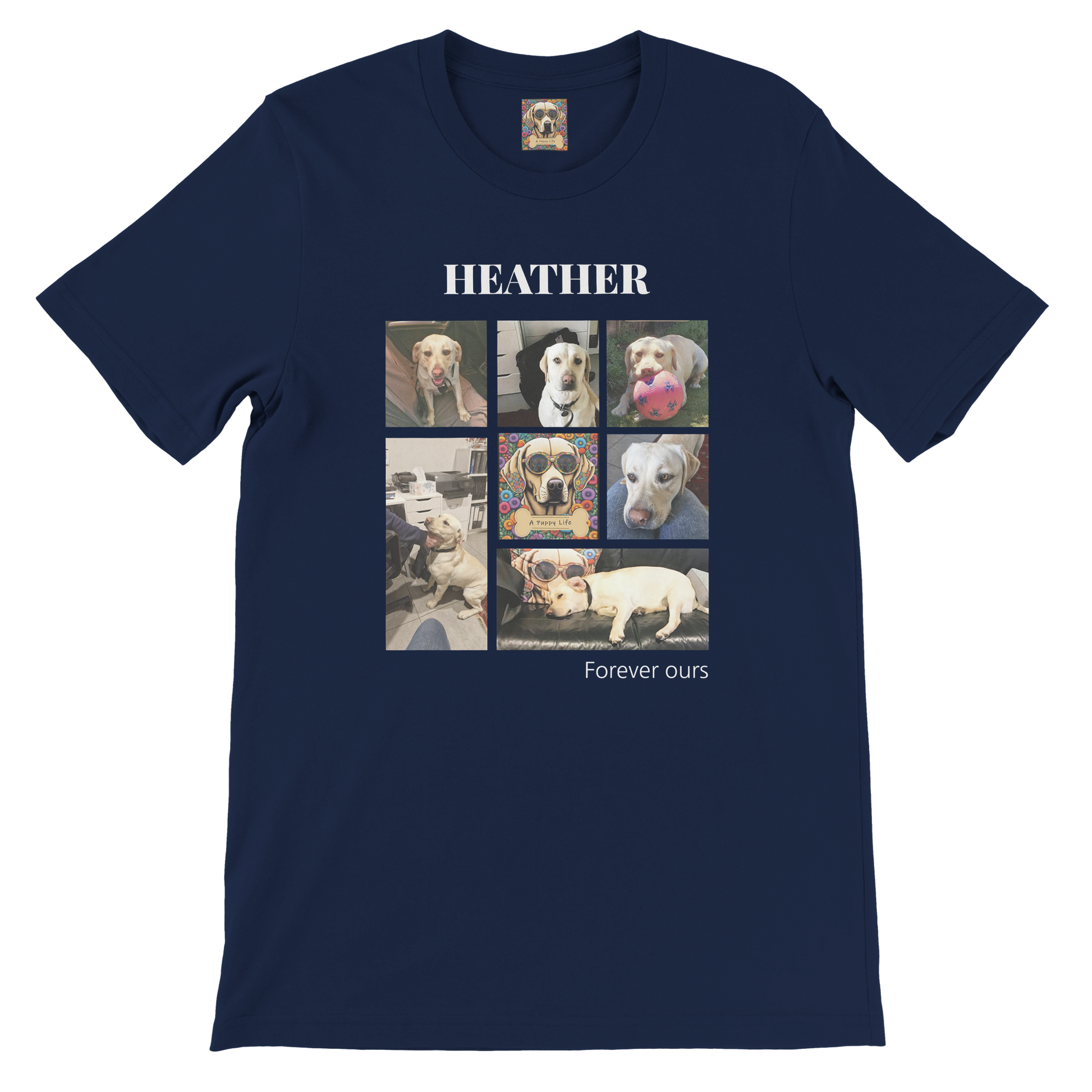 Custom Pet Photo Collage T-Shirt – Personalize with 7 Photos & Your Pet's Name Navy