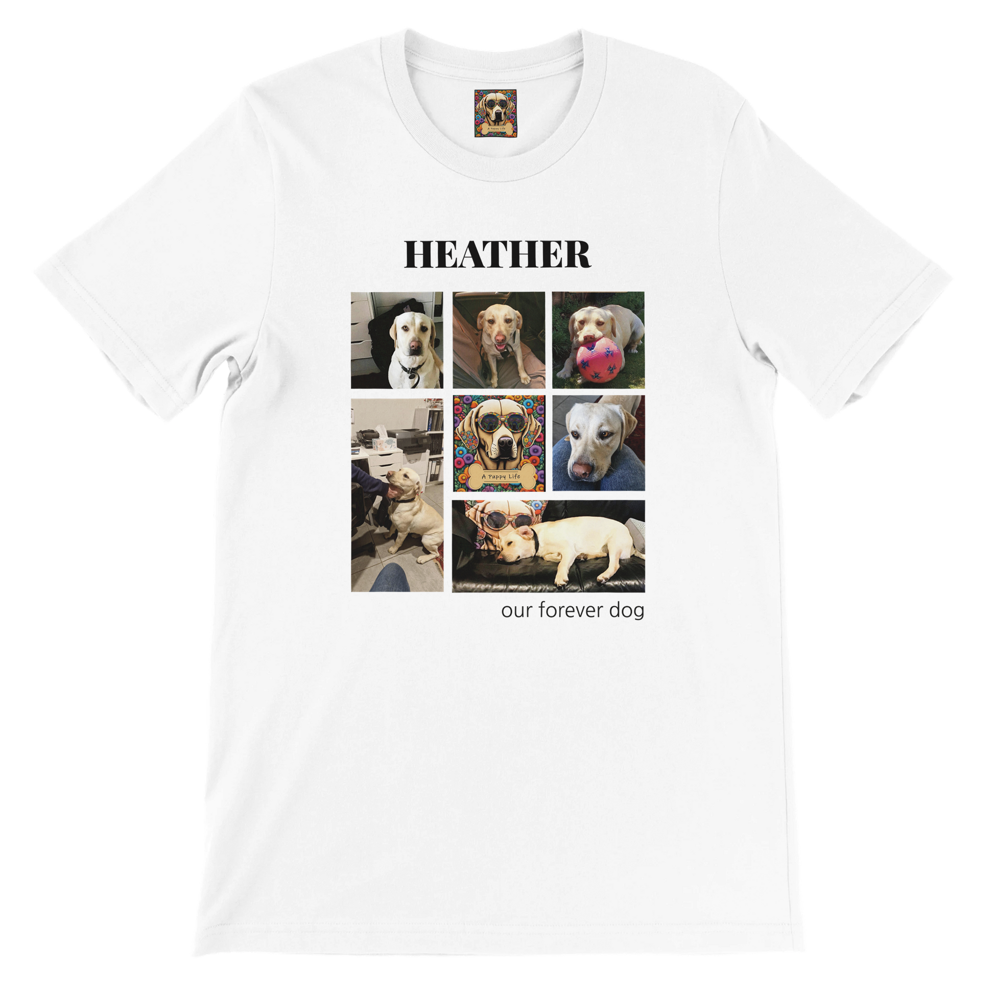 Custom Pet Photo Collage T-Shirt – Personalize with 7 Photos & Your Pet's Name White 