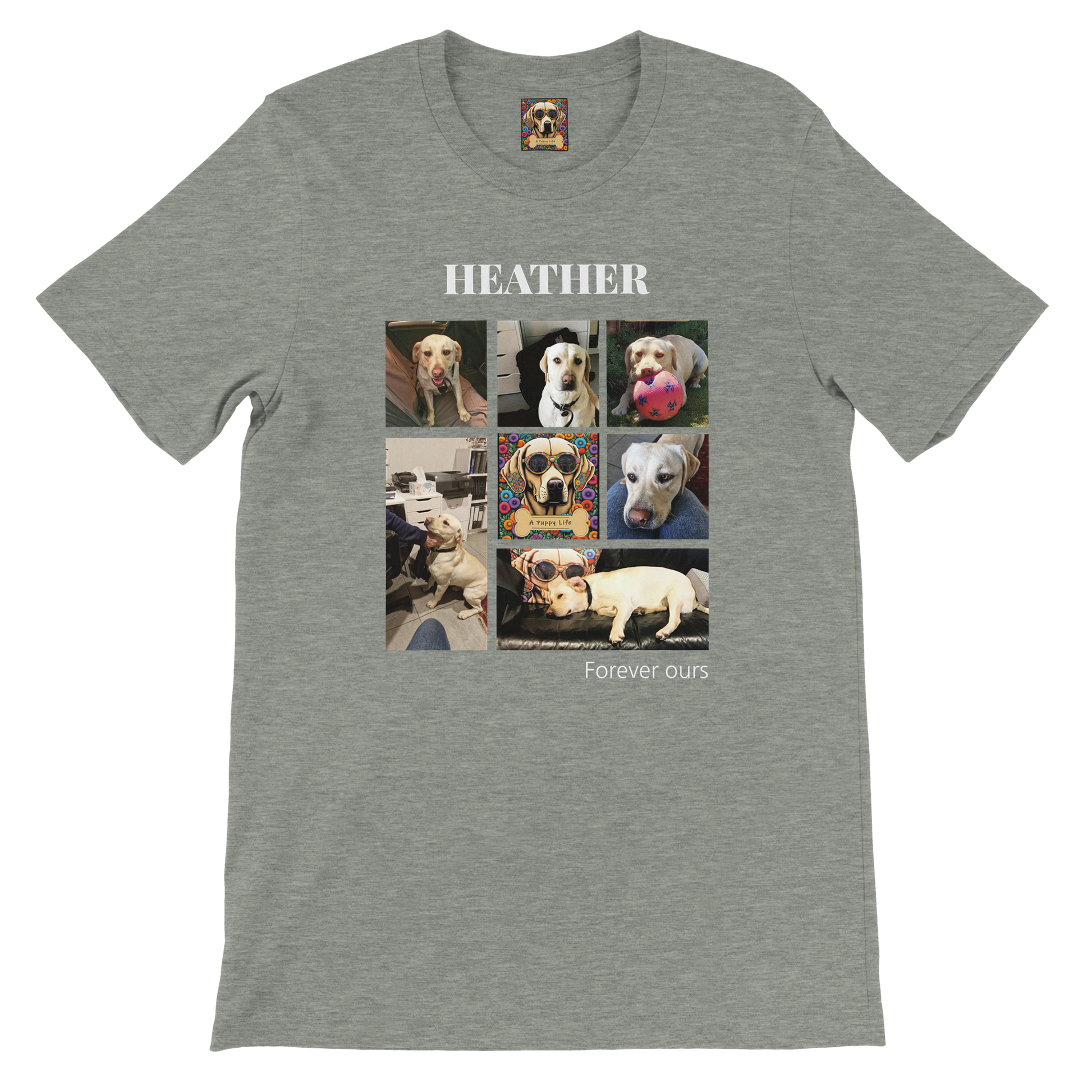 Custom Pet Photo Collage T-Shirt – Personalize with 7 Photos & Your Pet's Name White  text Athletic Heather - Grey