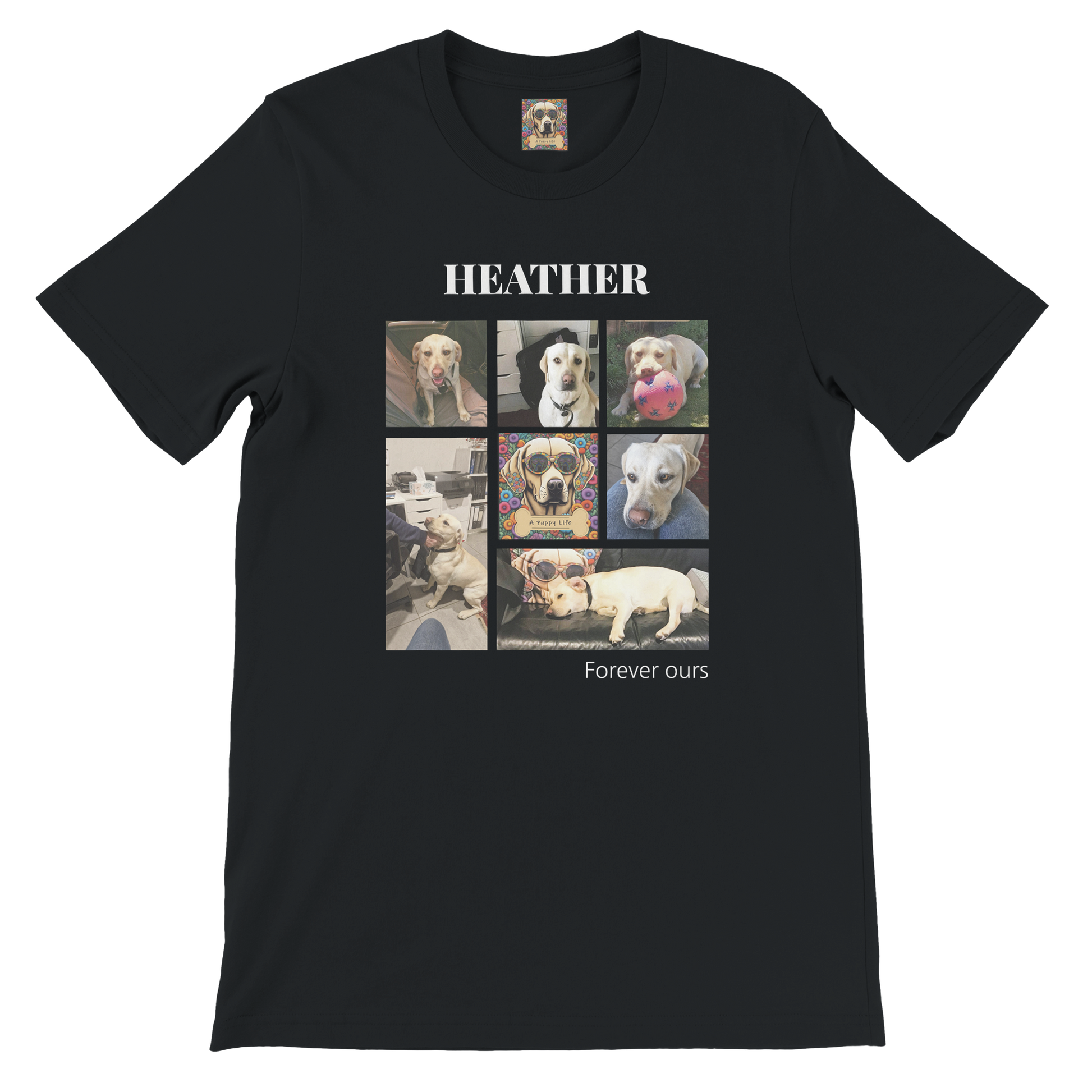 Custom Pet Photo Collage T-Shirt – Personalize with 7 Photos & Your Pet's Name black 