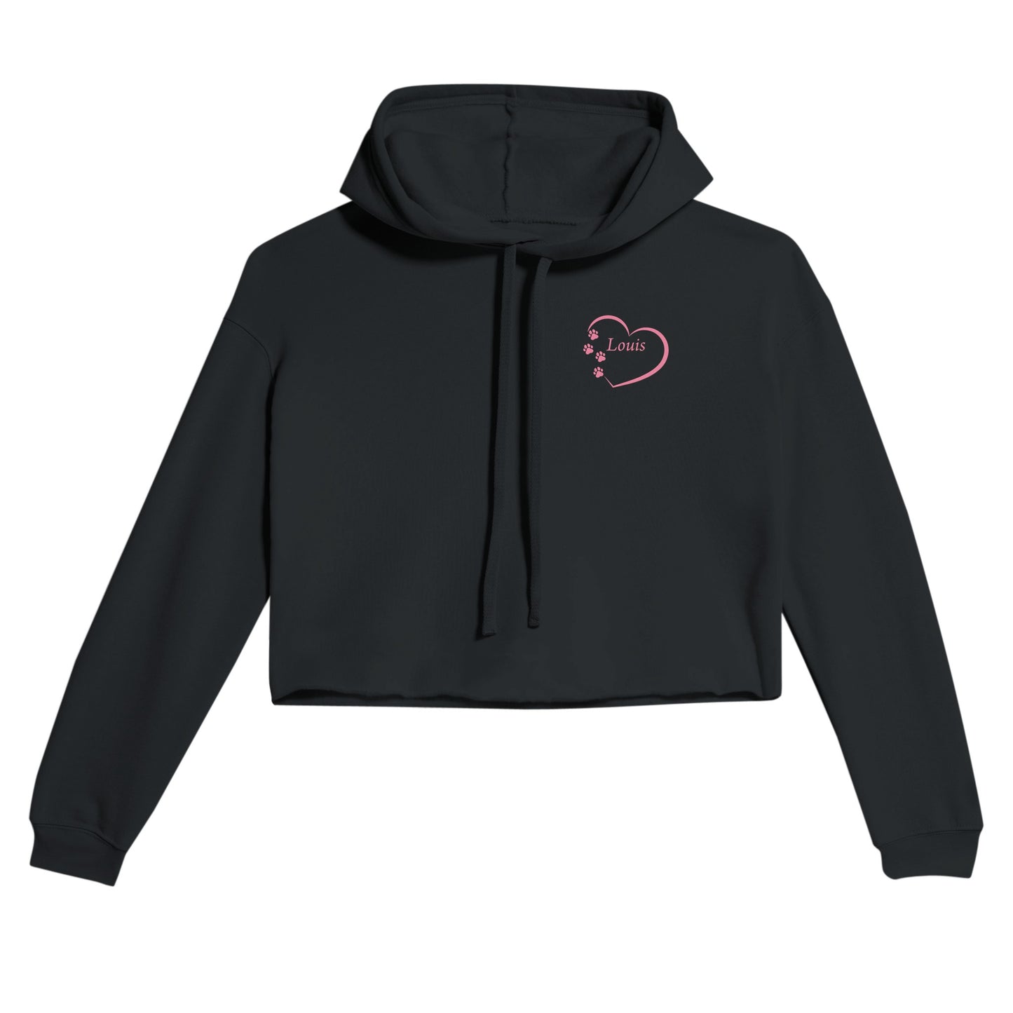 Custom Pet Photo Cropped Hoodie|Personalizable Women's Sweatshirt| Heart Frame - photo on back - black