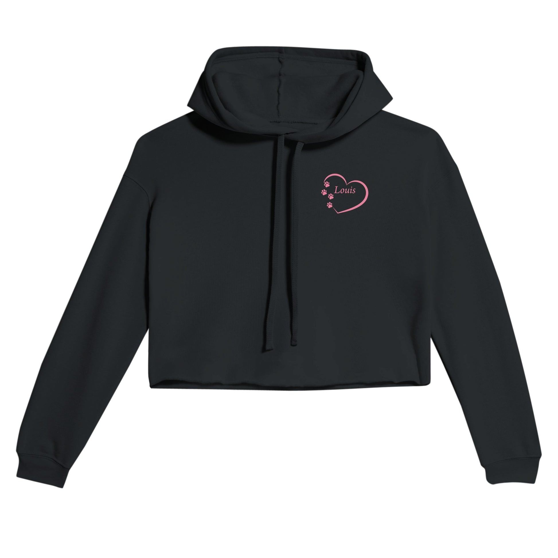 Custom Pet Photo Cropped Hoodie|Personalizable Women's Sweatshirt| Heart Frame - photo on back - black
