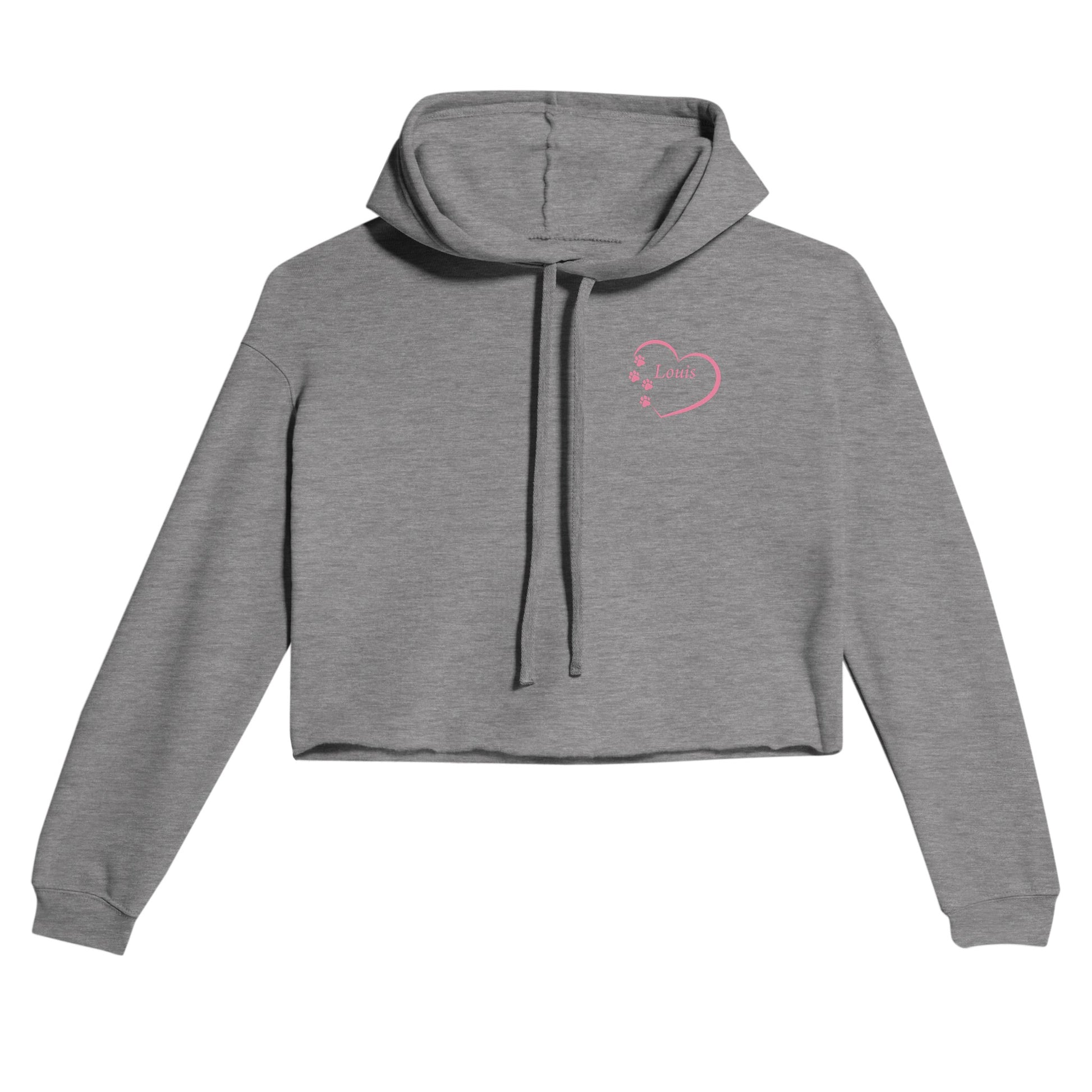 Custom Pet Photo Cropped Hoodie|Personalizable Women's Sweatshirt| Heart Frame - photo on back - grey