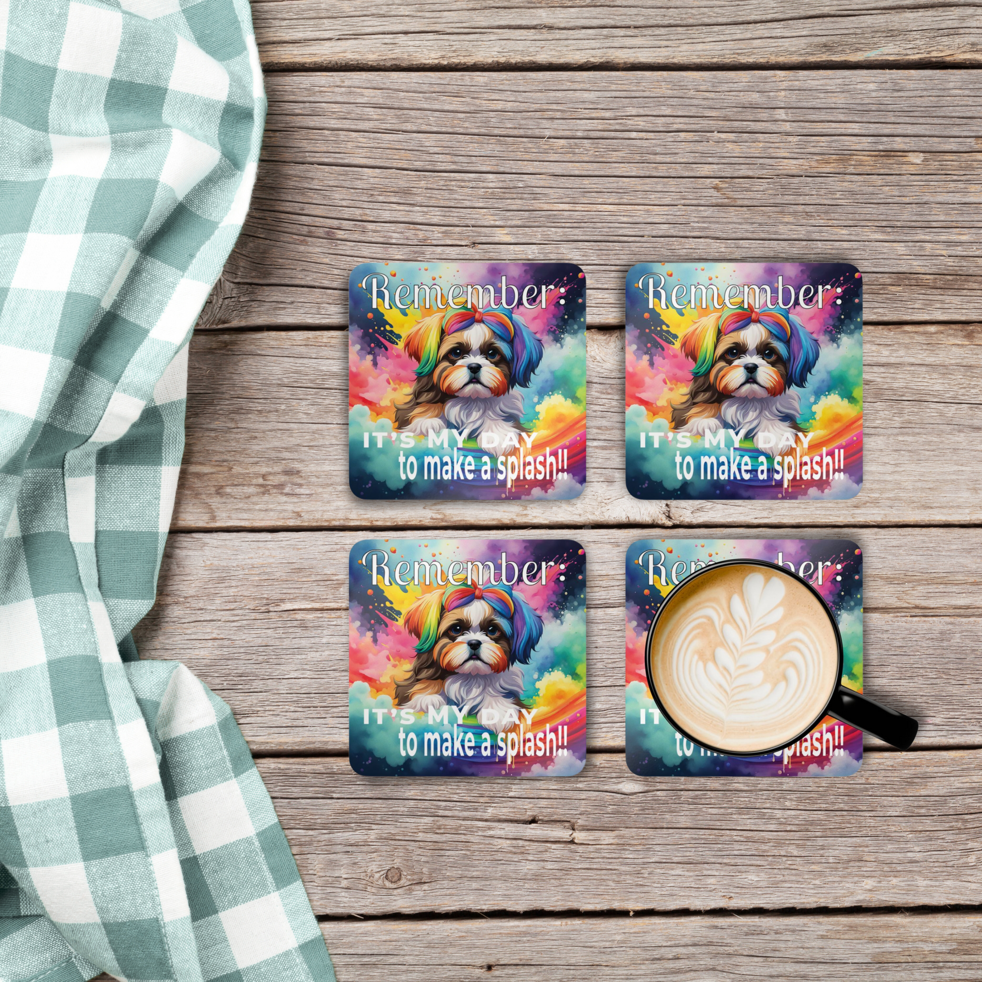 Cute Shih Tzu Puppy Funny Coaster Set - "It's my day!!" context 4