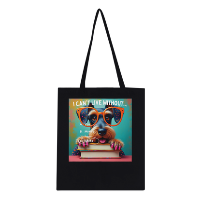 Durable Book Tote Bag with Captivating Design – Perfect for Book Lovers & Reading Enthusiasts Black bag with Schnauzer and books