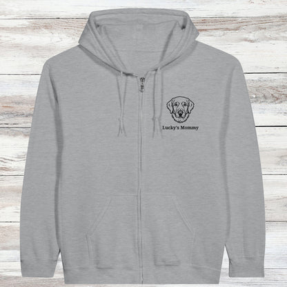 Embroidered Classic Zip Hoodie| Personalize Dog Breed and Name flat sport grey