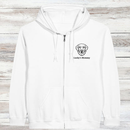 Embroidered Classic Zip Hoodie| Personalize Dog Breed and Name flat white