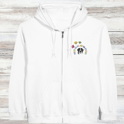 Classic Zip Hoodie | Embroidery| Best Dog Mum Ever! flat white