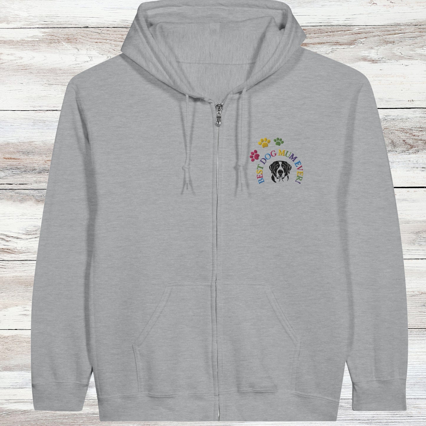 Classic Zip Hoodie | Embroidery| Best Dog Mum Ever! flat sport grey