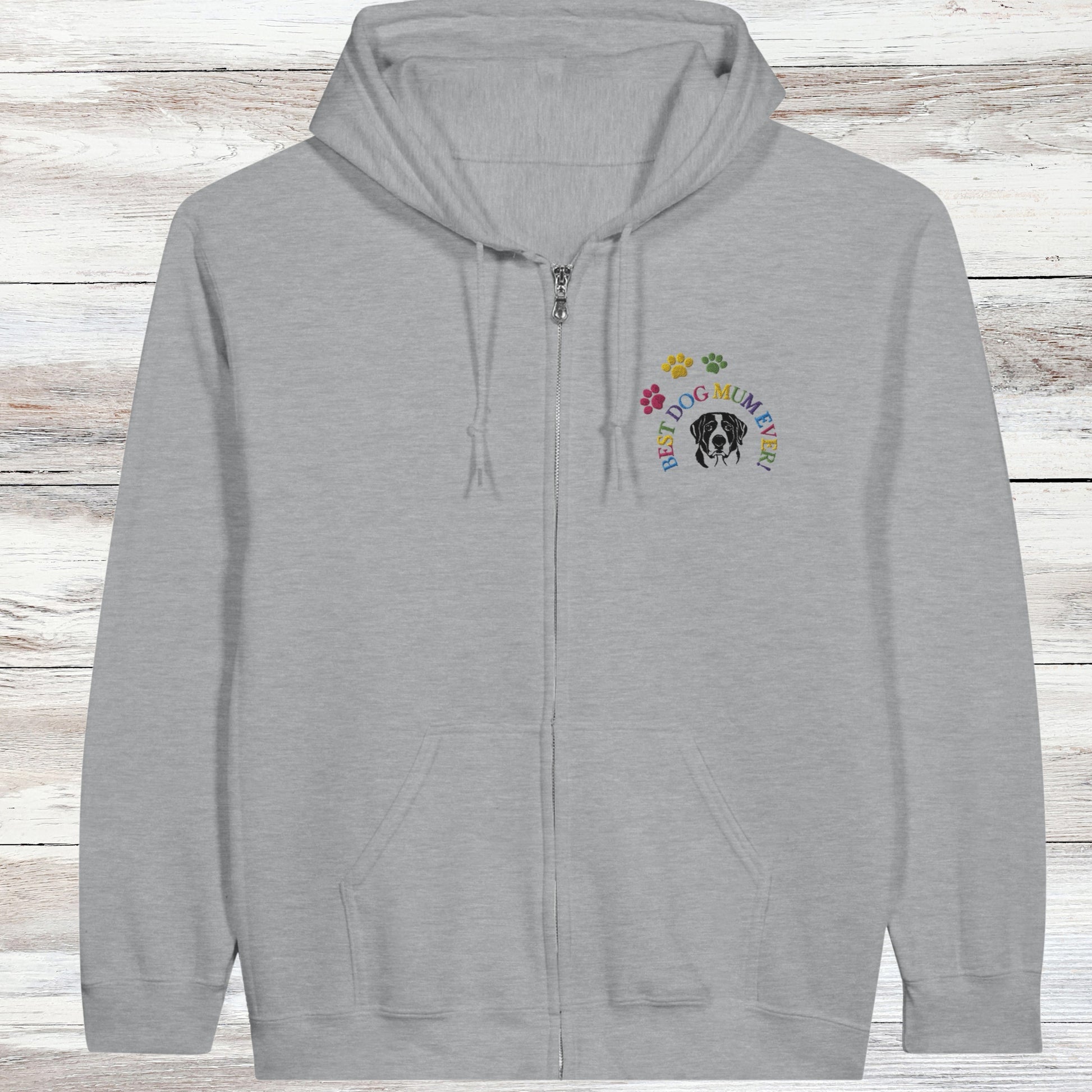 Classic Zip Hoodie | Embroidery| Best Dog Mum Ever! flat sport grey