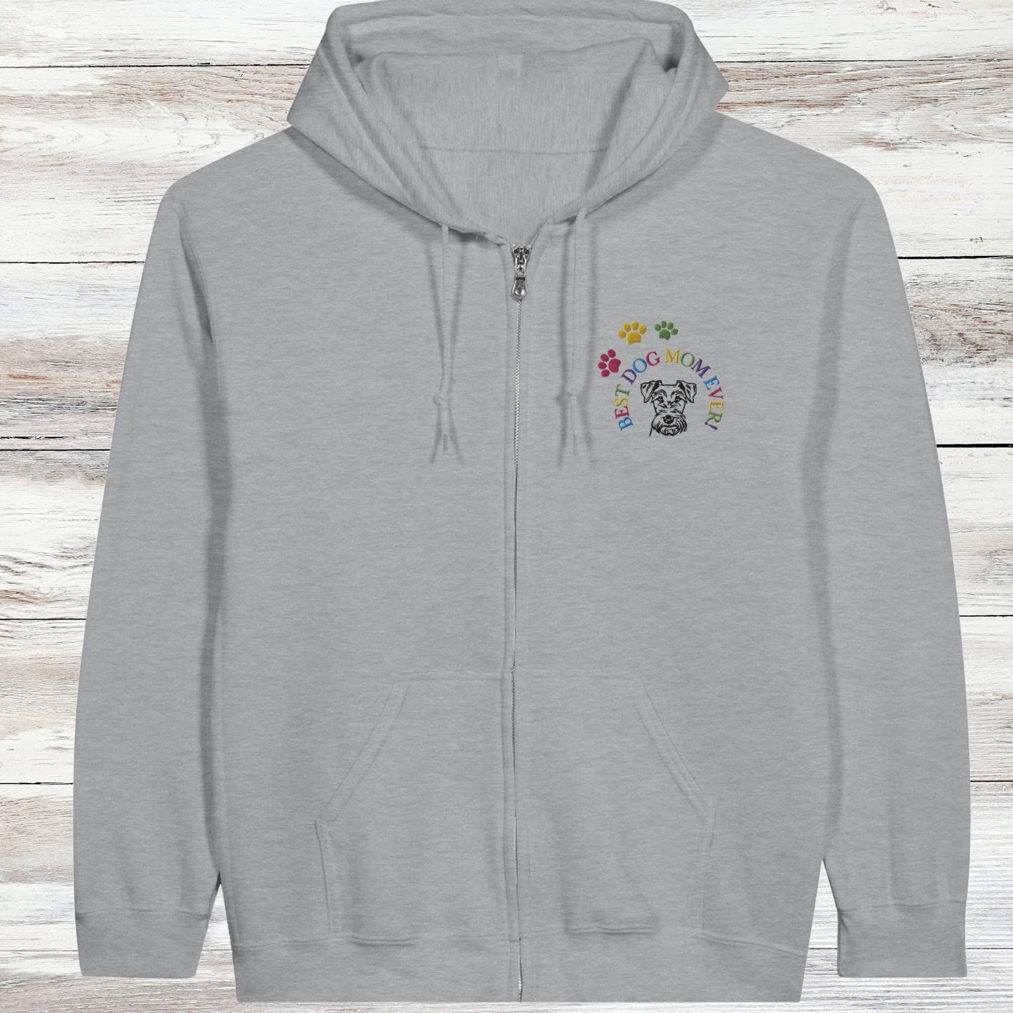 Classic Zip Hoodie | Embroidery| Best Dog Mom Ever! flat sport grey