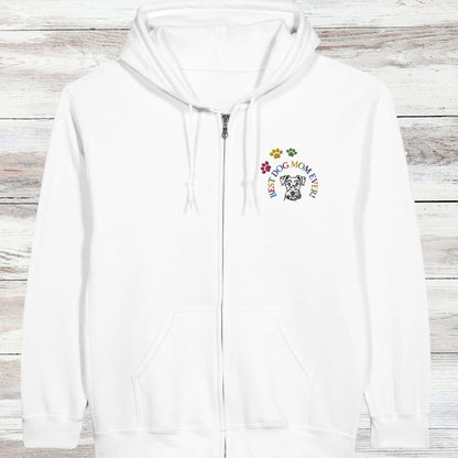 Classic Zip Hoodie | Embroidery| Best Dog Mom Ever! flat  white
