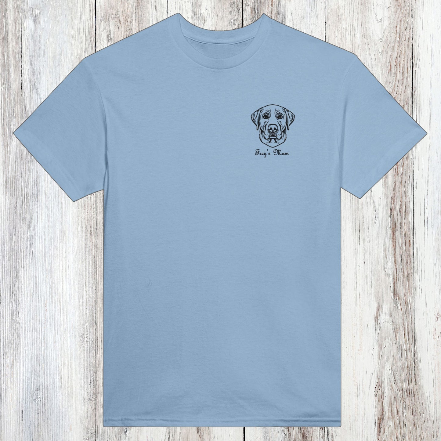 Embroidered Heavyweight Cotton Crewneck T-shirt | Dog Breed and Name light blue