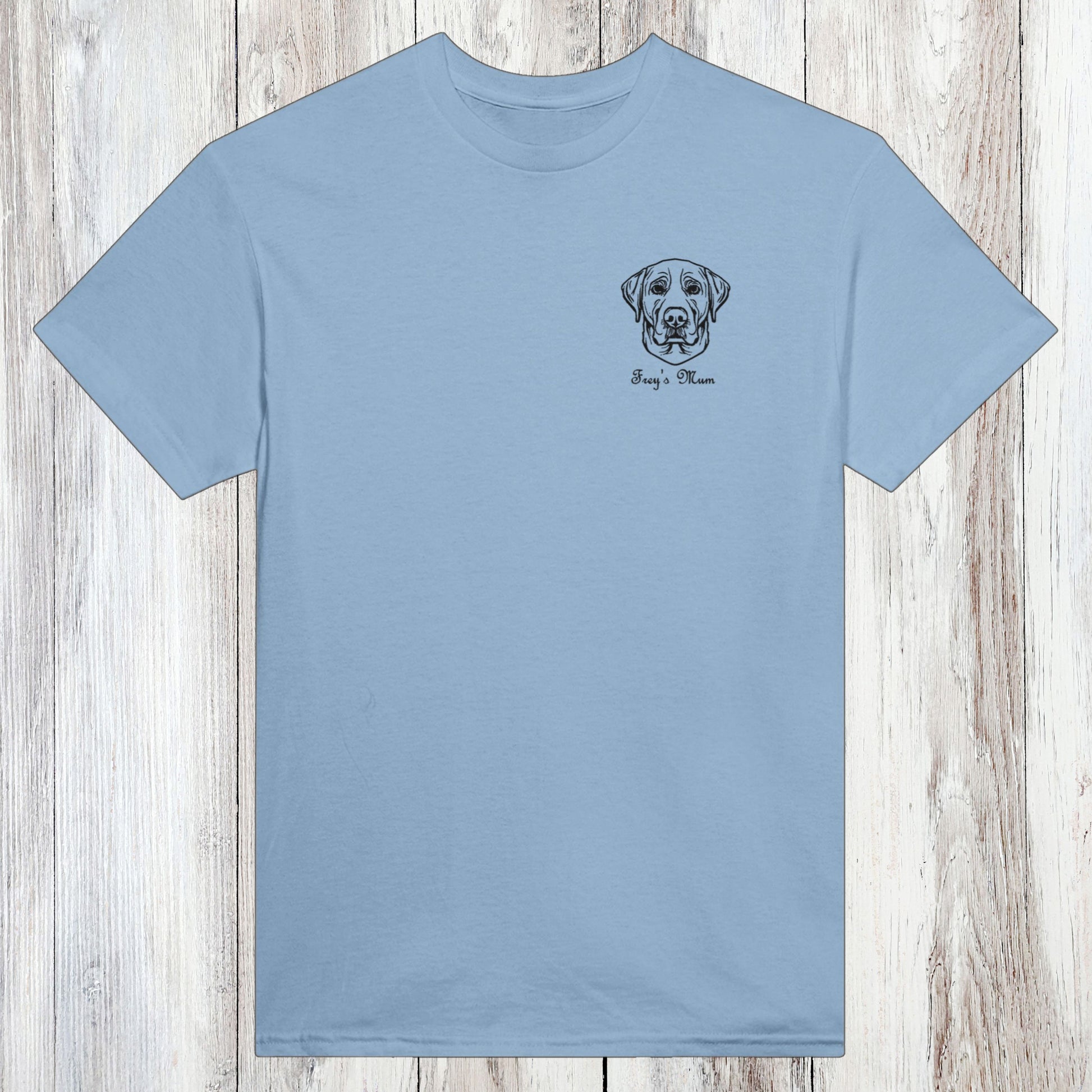 Embroidered Heavyweight Cotton Crewneck T-shirt | Dog Breed and Name light blue