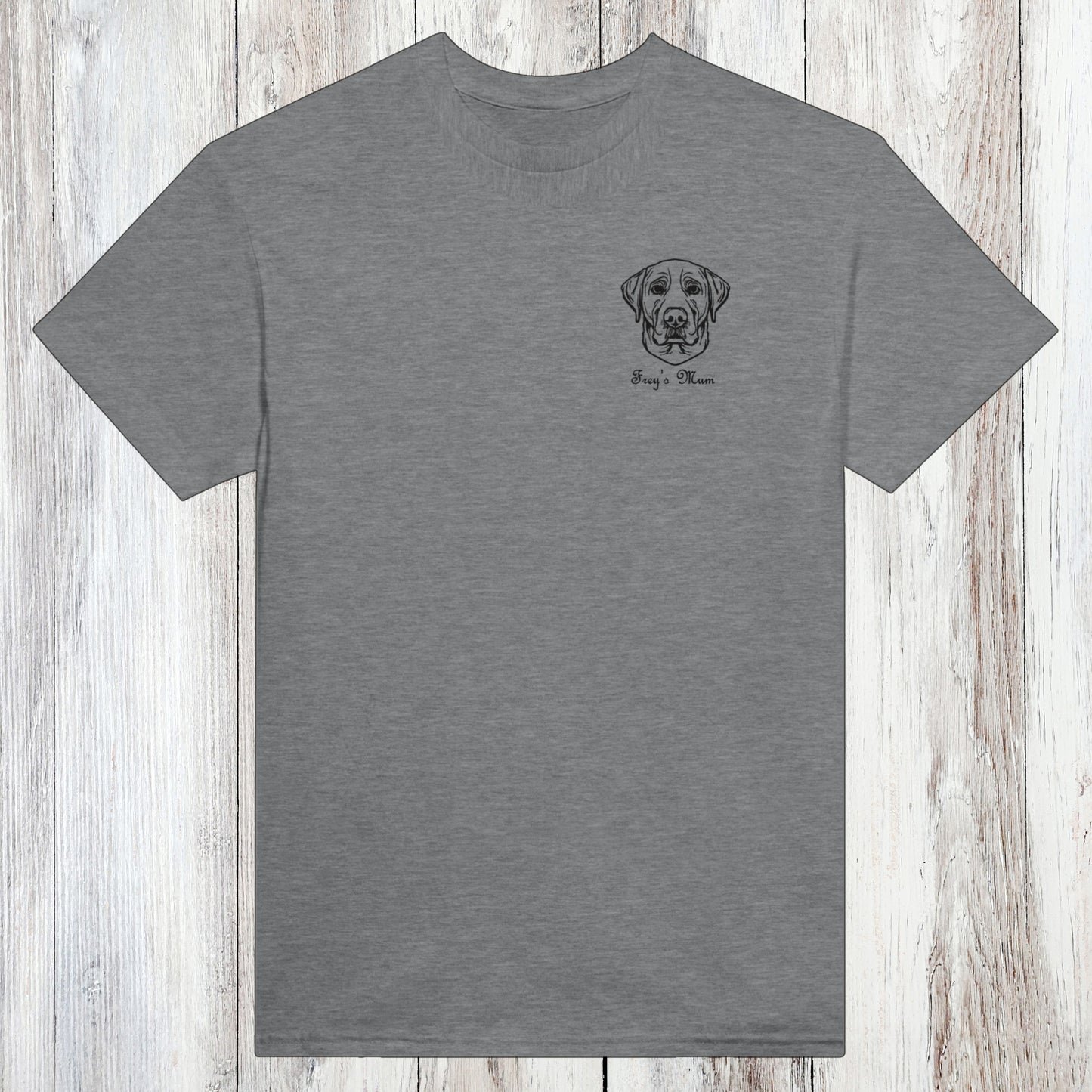 Embroidered Heavyweight Cotton Crewneck T-shirt | Dog Breed and Name grey