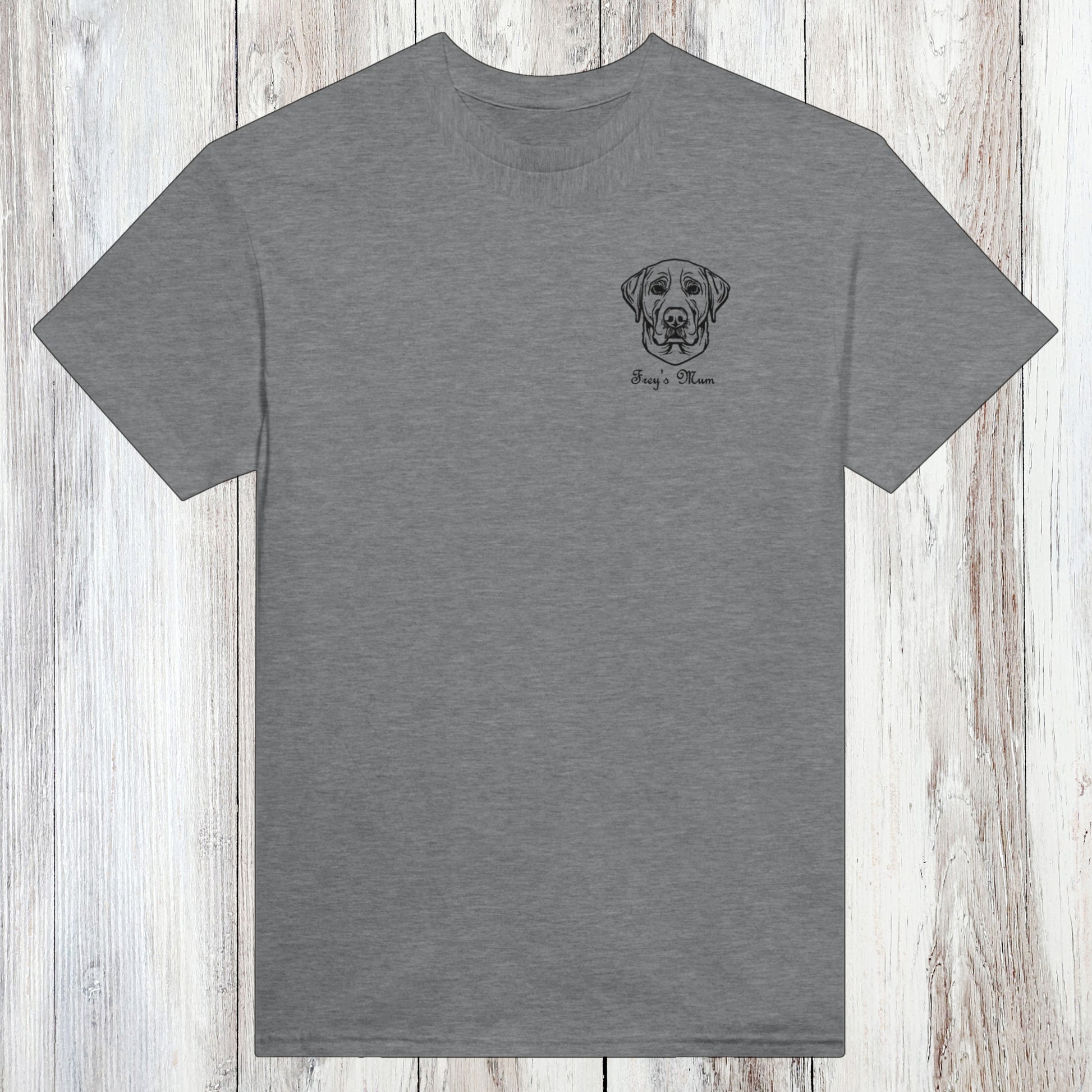 Embroidered Heavyweight Cotton Crewneck T-shirt | Dog Breed and Name grey